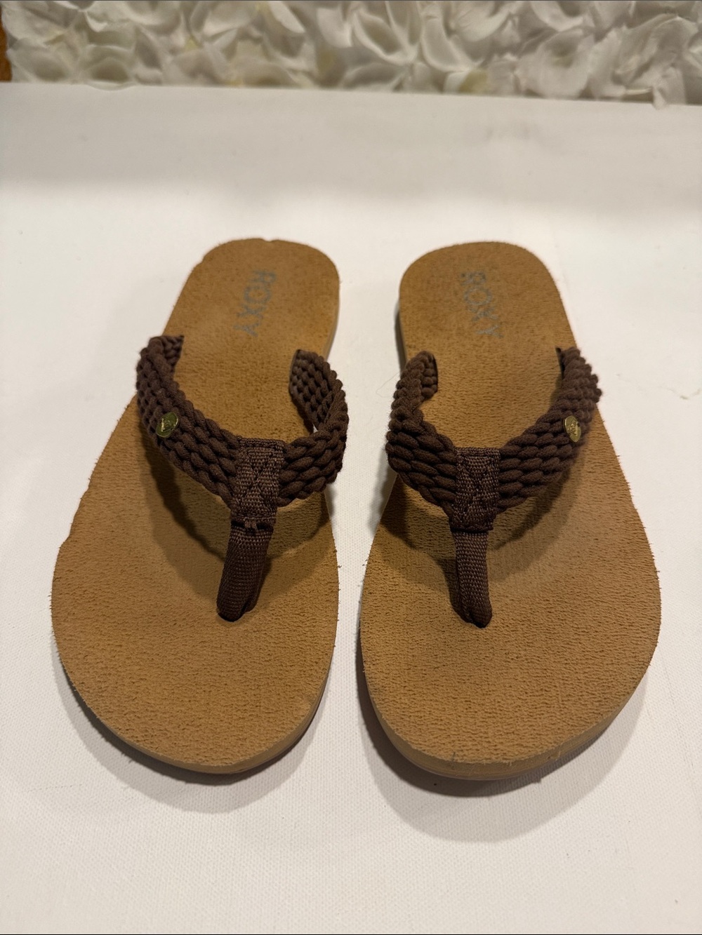 Roxy Brown Braided-Strap Flip Flops